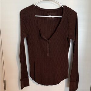 Aerie Chocolate Ribbed Long Sleeve Tee